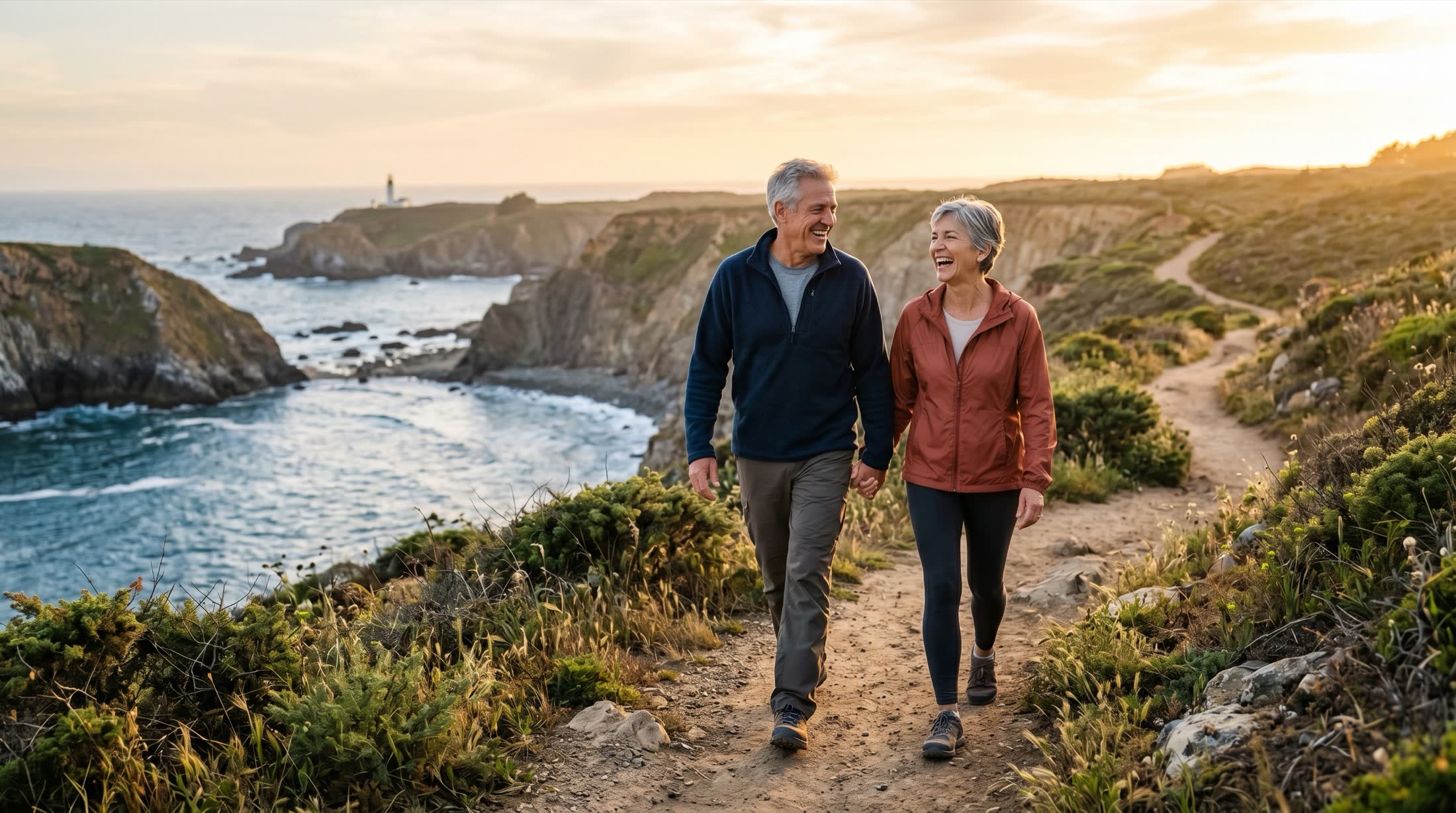 An active couple moving freely outdoors